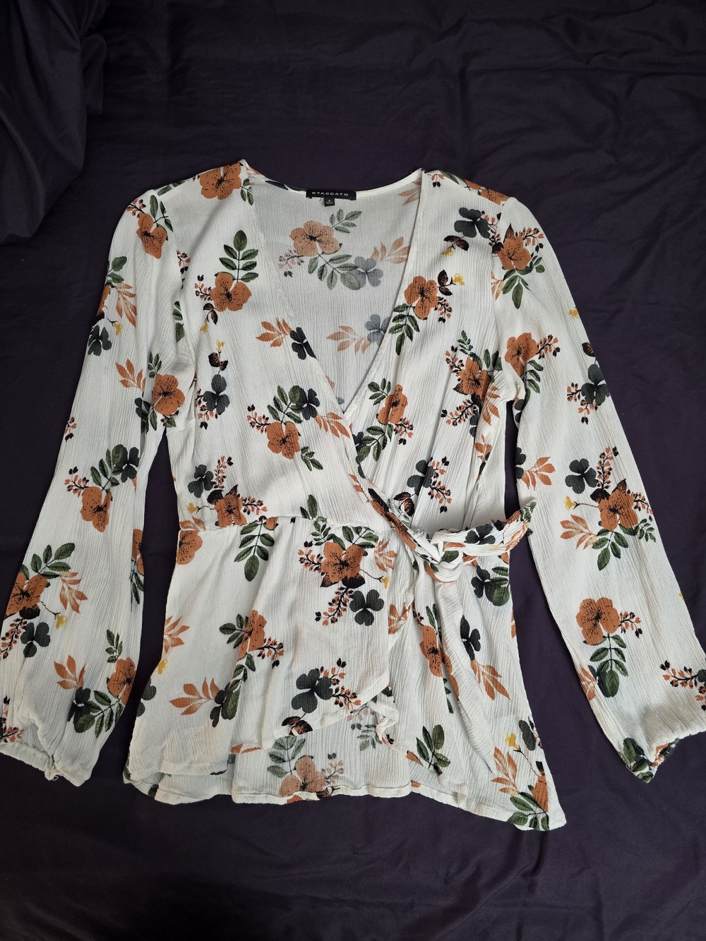 Staccato White Wrap Blouse with Orange Floral Print